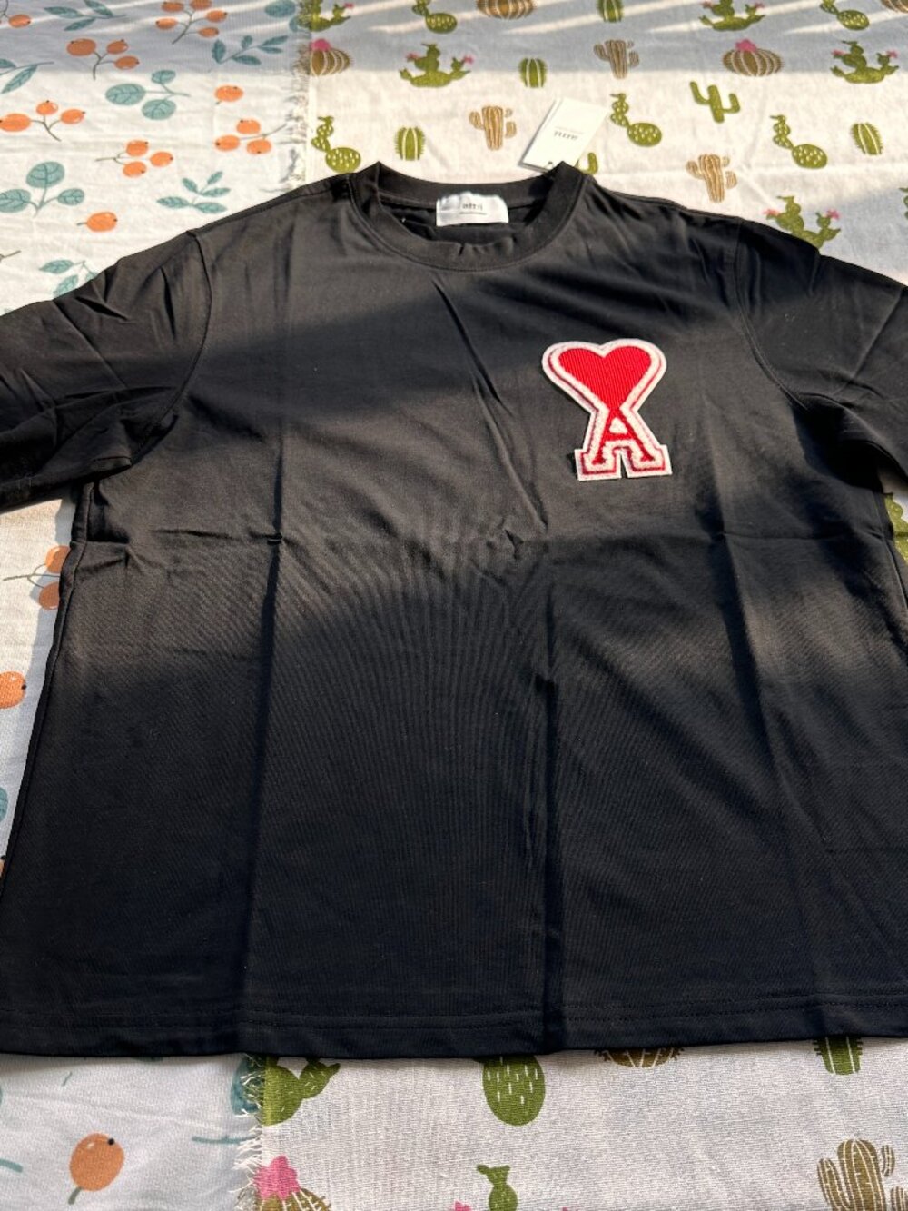 Ami Paris Black Short-Sleeved T-Shirt With Red Heart And A Embroidery.